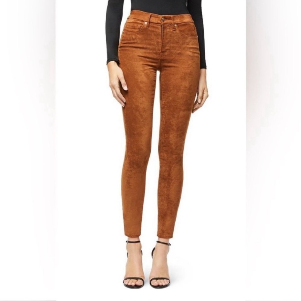 GOOD AMERICAN Good Waist Faux Suede Pants In Tobacco 01 Size 4 Good condition